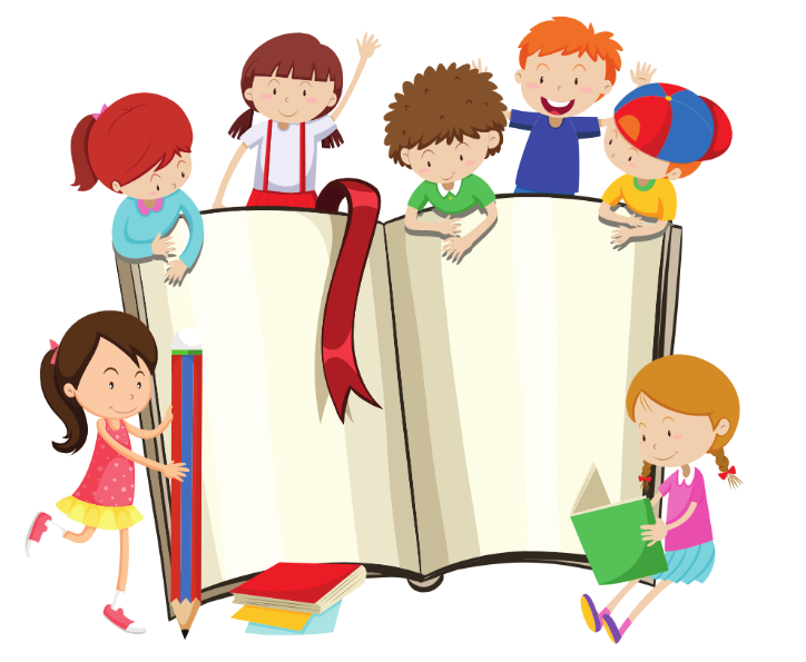 Cartoon Kids Reading a Book