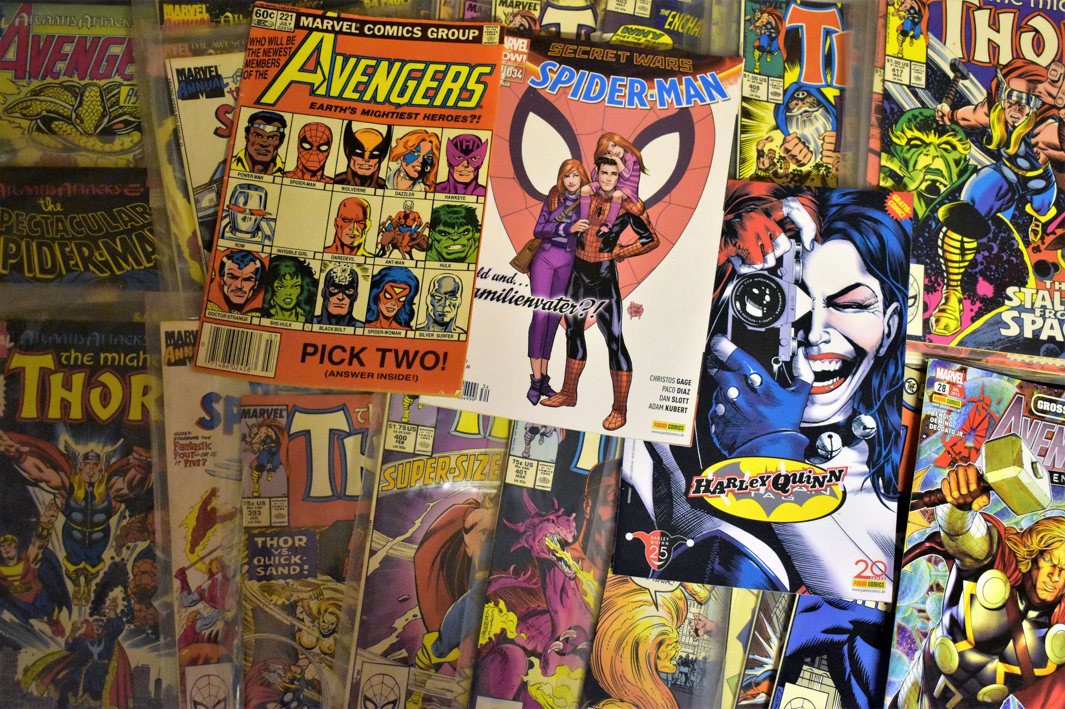 Colorful comics in a pile