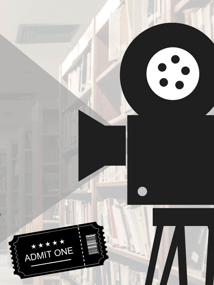 Cartoon film projector with an admit one ticket