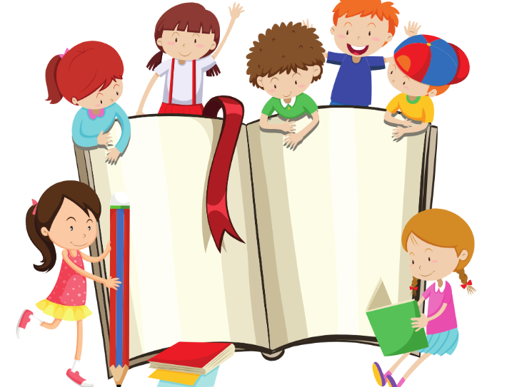 Cartoon Kids Reading a Book
